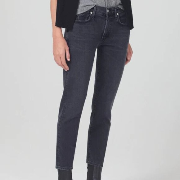 Citizens of Humanity 33 NWT Ella Mid Rise Slim Crop Jeans Black Film Noir - Picture 5 of 6